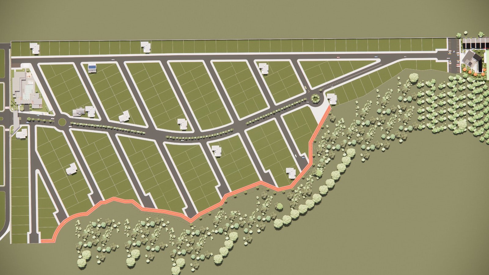 Planta de implantação com 238 lotes e área verde preservada